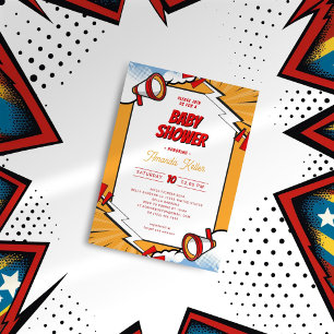 Comic Megaphone Baby Shower Invitation