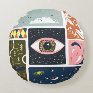 Comic Nature Space: Autumn Illustration Round Cushion