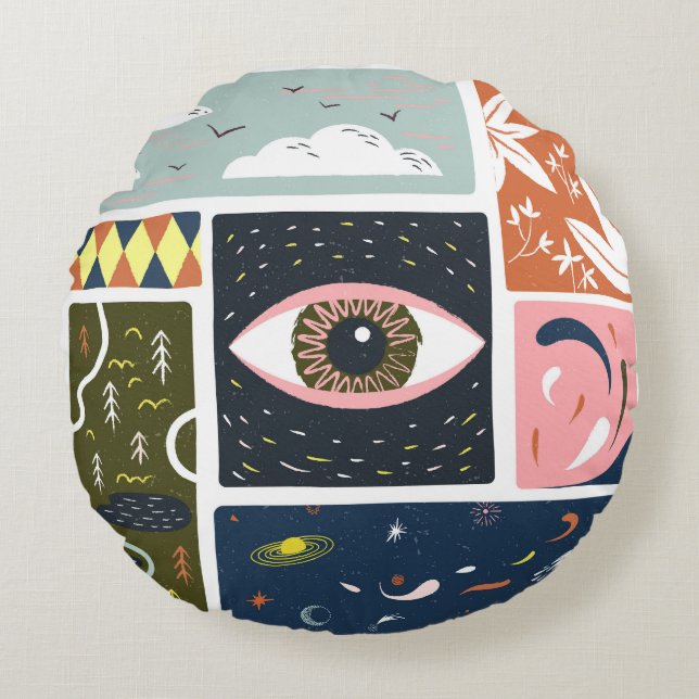 Comic Nature Space: Autumn Illustration Round Cushion (Front)