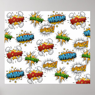 Comic Onomatopoeia Speech Bubbles Boom Wham Bang B Poster
