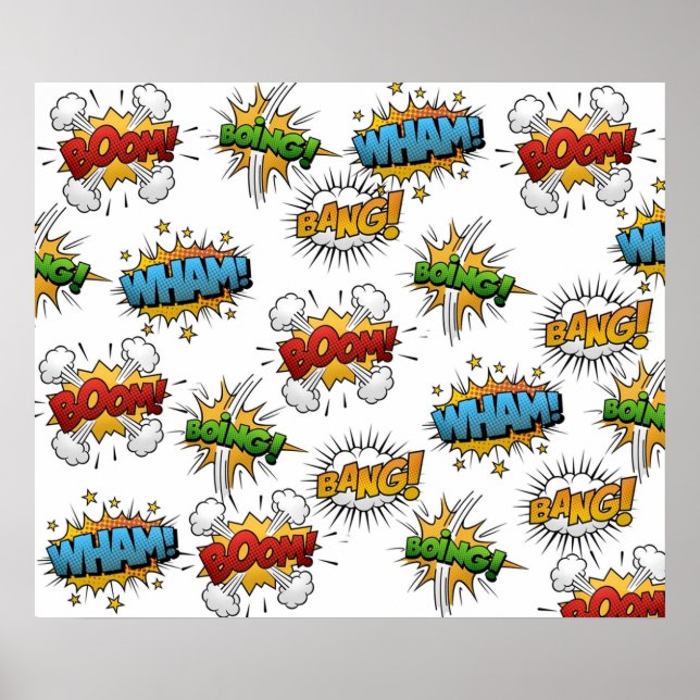 Comic Onomatopoeia Speech Bubbles Boom Wham Bang B Poster (Front)
