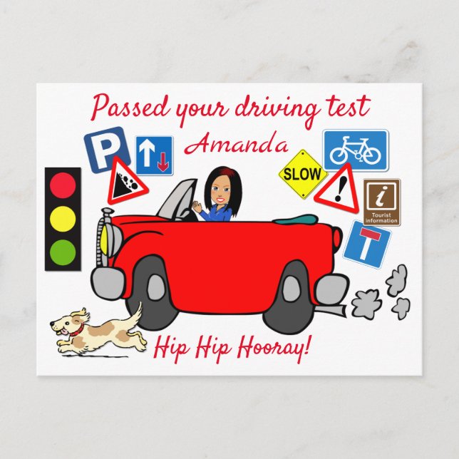 Comic Passed your Driving Test Personalised Postca Postcard (Front)