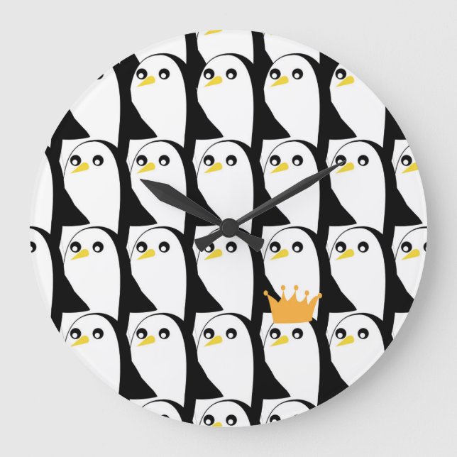 Comic Penguin: Black White Vintage Large Clock (Front)