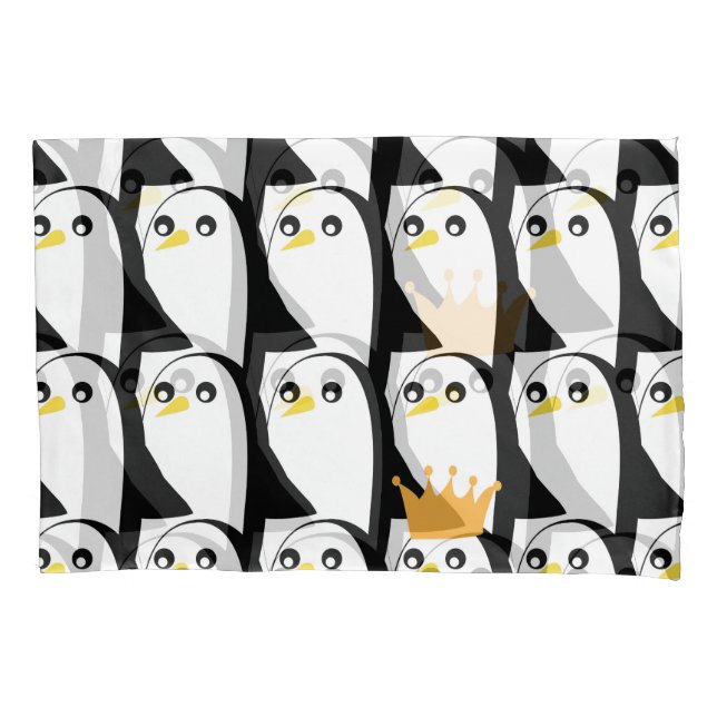 Comic Penguin: Black White Vintage Pillowcase (Front)