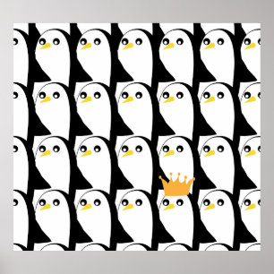 Comic Penguin: Black White Vintage Poster