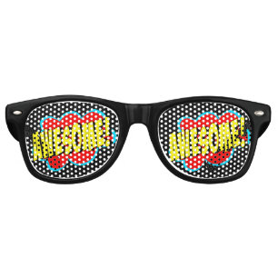 Comic Pop Art Red Yellow AWESOME  Novelty Joke  Retro Sunglasses