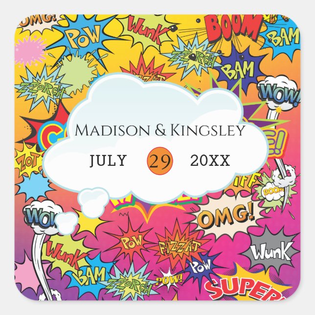 Comic Pop Art 💥🎨 Speech Bubble Retro Graffiti Square Sticker (Front)