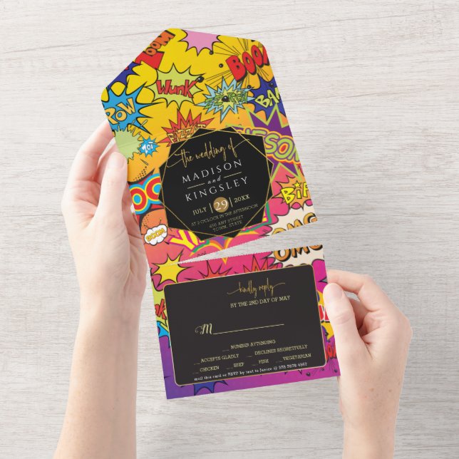 Comic Pop Art 💥🎨 Speech Bubble Wedding Graffiti All In One Invitation (Tearaway)