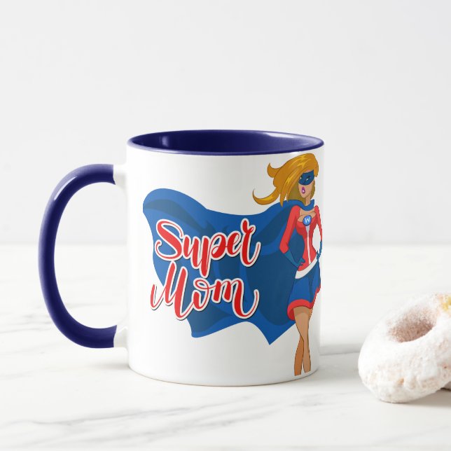 Comic Pop Art Super Mum in a Cape Mug (With Donut)