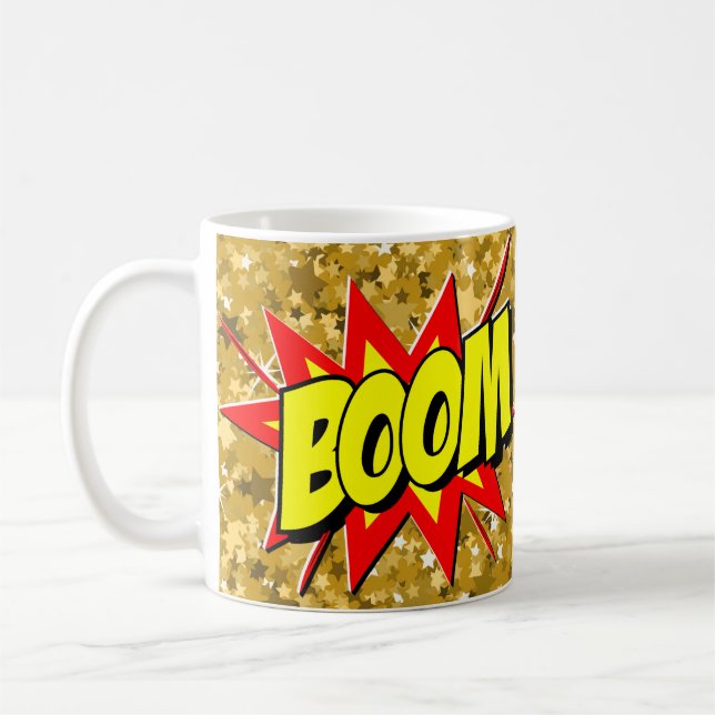 Comic Pop Art Yellow Red BOOM Novelty Funny Coffee Coffee Mug (Left)