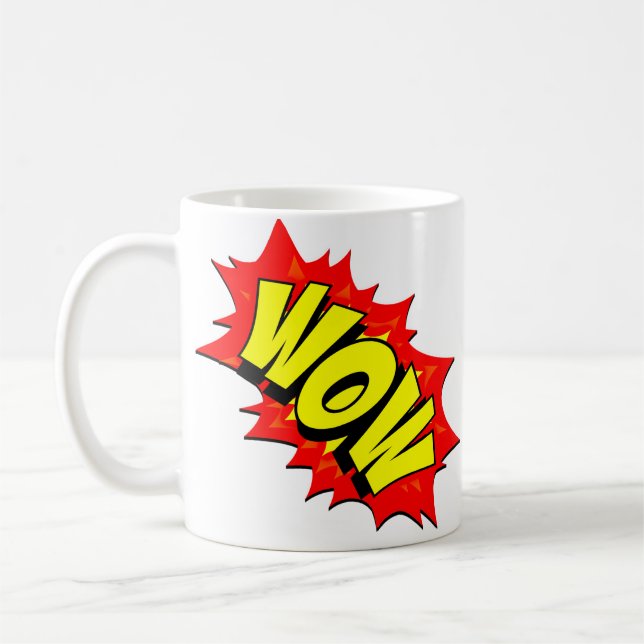 Comic Pop Art Yellow Red WOW Novelty Funny  Coffee Mug (Left)