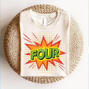 Comic Retro Script Text Kids 4th birthday party T-Shirt