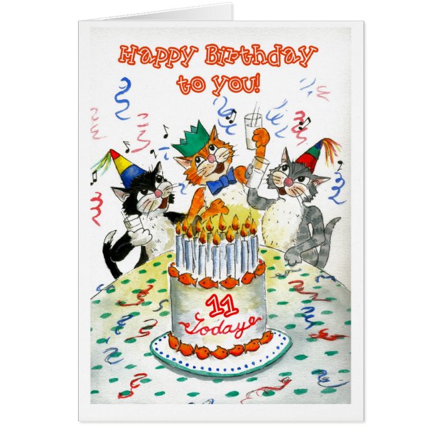 Comic Singing Cats Age-specific 11th Birthday (Front)