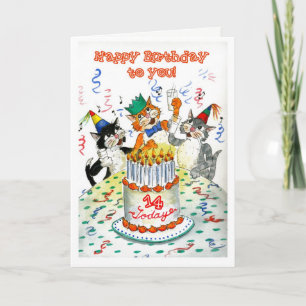 Comic Singing Cats Age-specific 14th Birthday Card