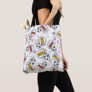 Comic Soccer Goal Pattern – Retro Sports Tote Bag