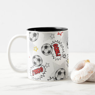 Comic Soccer Goal Pattern – Retro Sports Two-Tone Coffee Mug