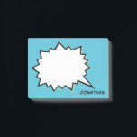 Comic Speech Bubble Personalised Custom Colour Post-it Notes<br><div class="desc">comic strip style speech bubble with editable name and background colour</div>