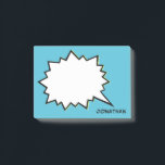Comic Speech Bubble Personalised Custom Colour Post-it Notes<br><div class="desc">comic strip style speech bubble with editable name and background colour</div>