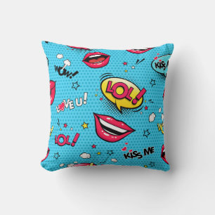 Comic speech bubbles and female lips with differen cushion