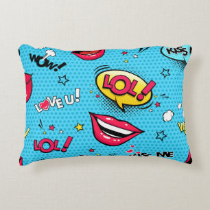 Comic speech bubbles and female lips with differen decorative cushion