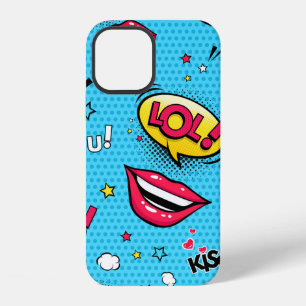 Comic speech bubbles and female lips with differen iPhone 12 case