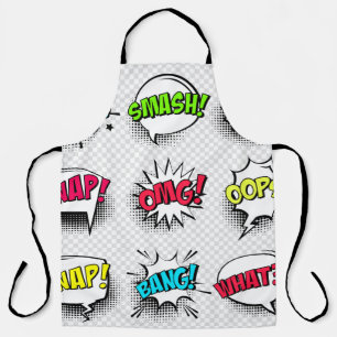 Comic speech bubbles with halftone shadow and text apron