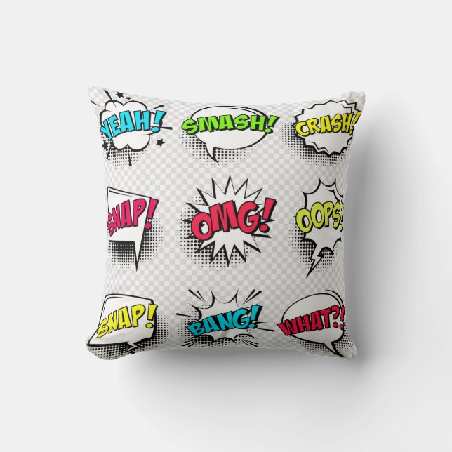 Comic speech bubbles with halftone shadow and text cushion (Front)