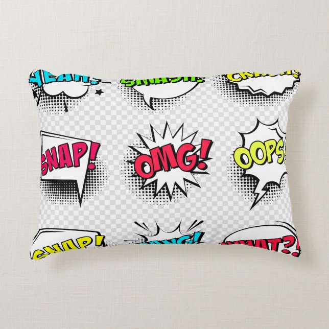 Comic speech bubbles with halftone shadow and text decorative cushion (Front)