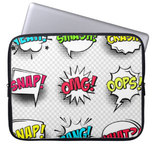 Comic speech bubbles with halftone shadow and text laptop sleeve