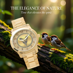 Comic strip Black and Gold eagle with gold foil Watch