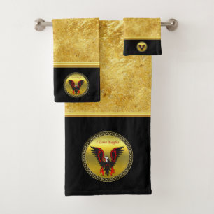 Comic strip Black and red eagle with gold foil Bath Towel Set