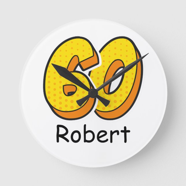 Comic Style 60th Birthday Golfer Gift – Funny Round Clock (Front)