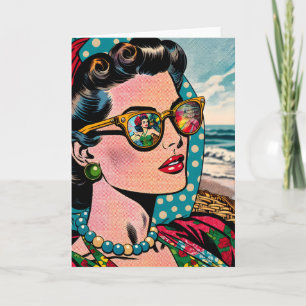 Comic Style Art   Woman Watching Hula Dancer Blank Card