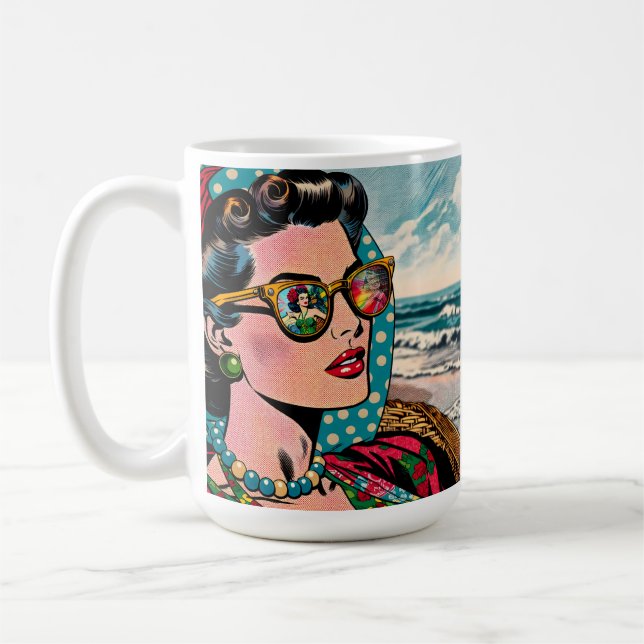 Comic Style Art | Woman Watching Hula Dancer Coffee Mug (Left)