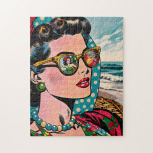 Comic Style Art   Woman Watching Hula Dancer Jigsaw Puzzle