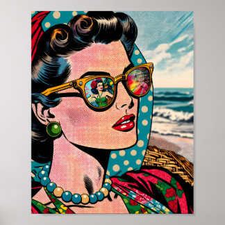 Comic Style Art | Woman Watching Hula Dancer Poster