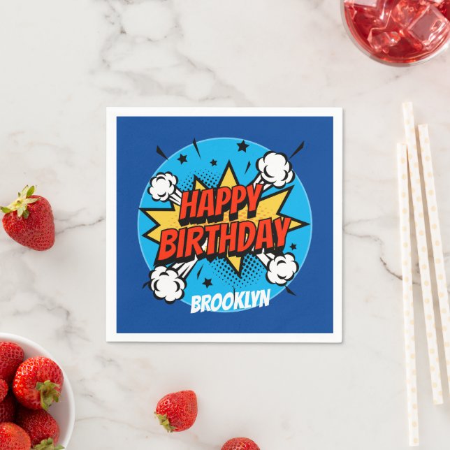 Comic style Birthday Boy typography splash Napkin (Insitu)