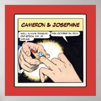 Comic Style Bling Ring Wedding Red