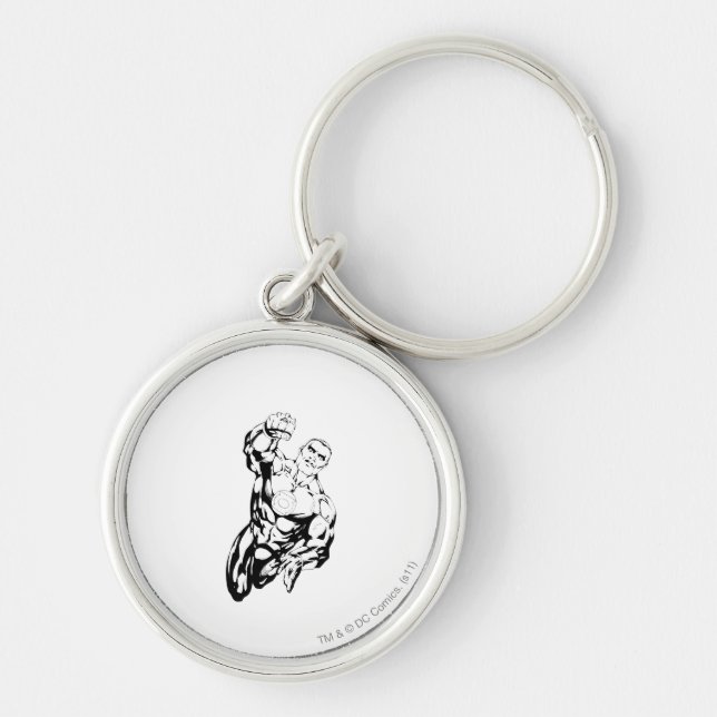 Comic Style - Flying Up, Black and White Key Ring (Front)