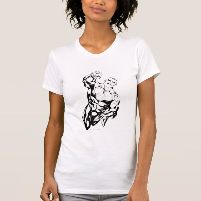 Comic Style - Flying Up, Black and White T-Shirt (Front)
