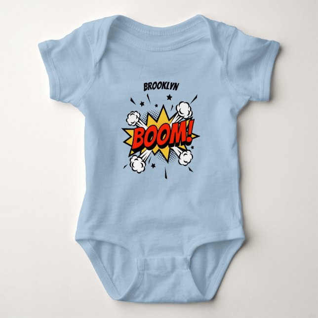 Comic style fun boom typography pop art baby bodysuit (Front)