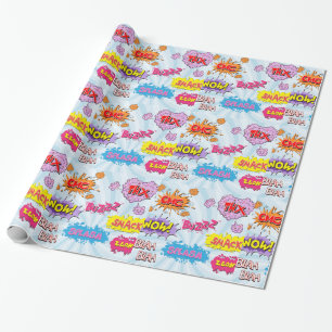 Comic Style Girly Super Hero Design Wrapping Paper