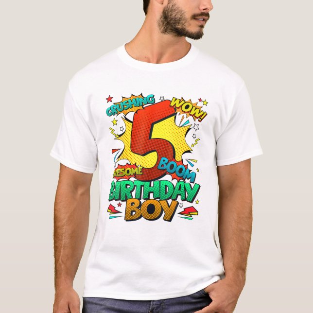 Comic Style Kids Boys 5th T-Shirt (Front)