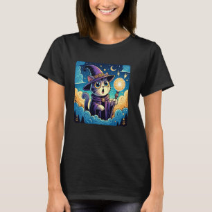 Comic Style Kitten Lover Funny Reaction Wizard Cat T-Shirt