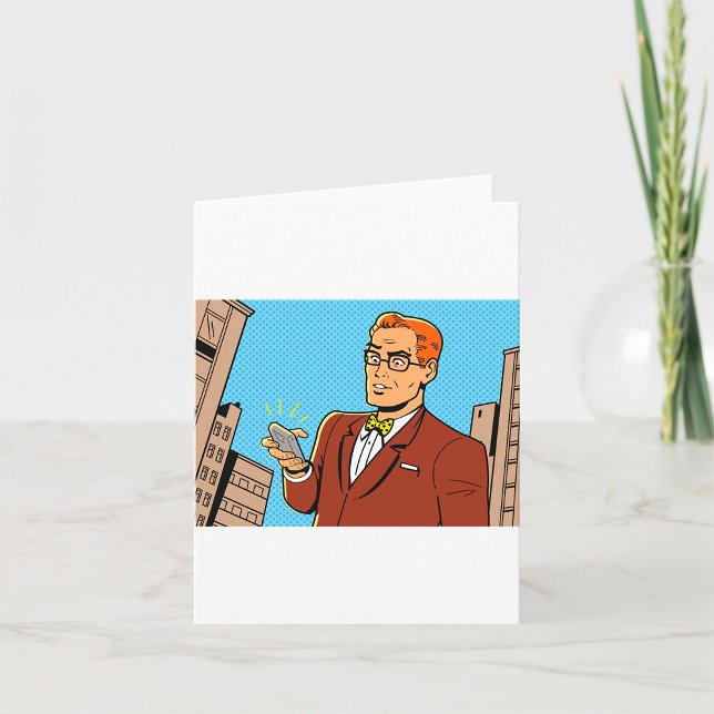 Comic Style Man Looking At Mobile Phone Card (Creator Uploaded)