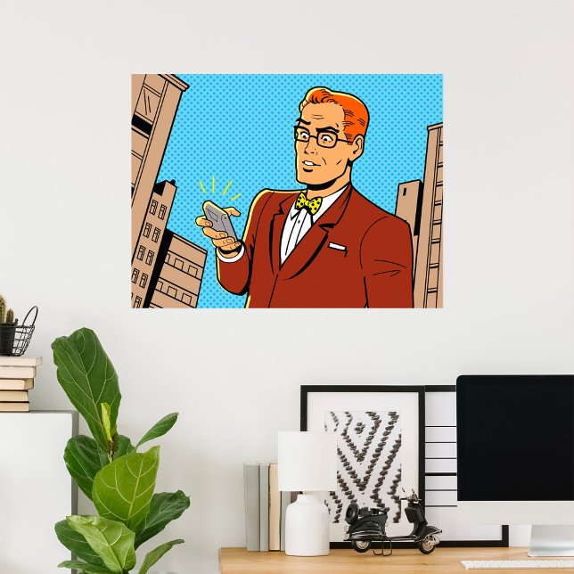 Comic Style Man Looking At Mobile Phone Poster (Creator Uploaded)