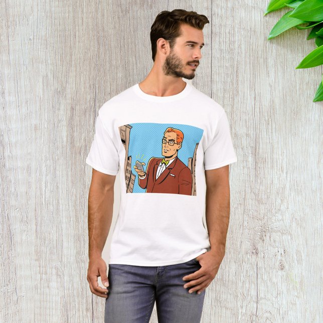 Comic Style Man Looking At Mobile Phone T-Shirt (Creator Uploaded)