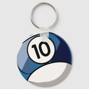 Comic Style Number 10 Billiards Ball Key Ring