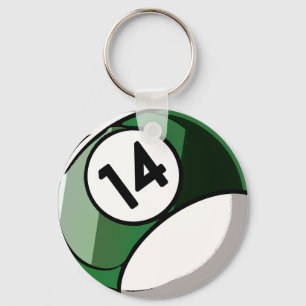 Comic Style Number 14 Billiards Ball Key Ring