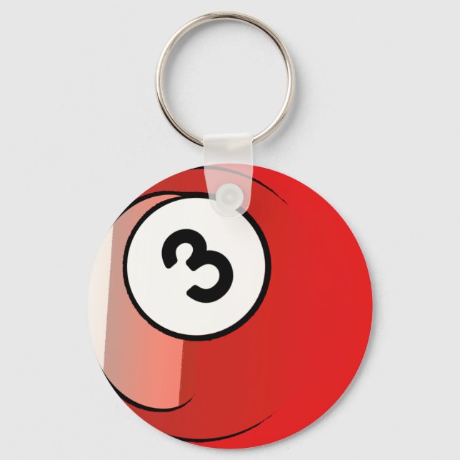 Comic Style Number 3 Billiards Ball Key Ring (Front)